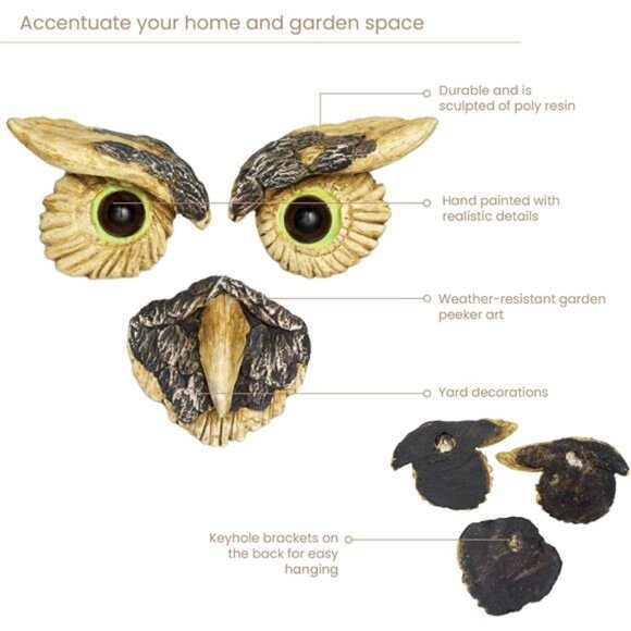 'Owl Face' Tree Hugger - Yard Decoration - Whimsical Tree Sculpture – Outdoor - Picture 5 of 8